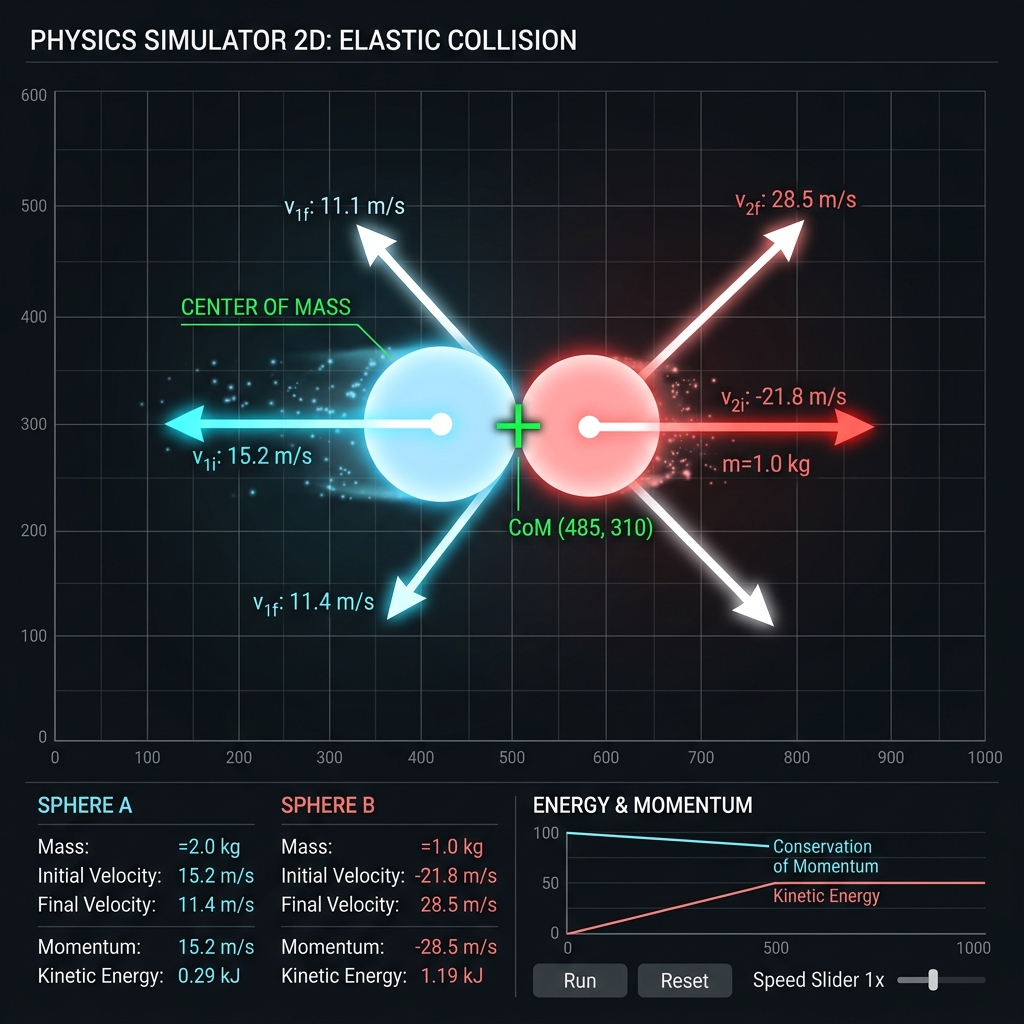 2D Center of Mass Collision Simulator visualization thumbnail