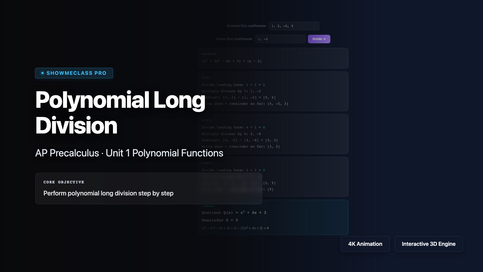 Polynomial Long Division & Remainder visualization thumbnail